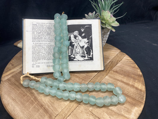 Glass Bead - Ice Blue Recycled Glass Beads African Trade Beads, Sea Glass Style, 2 Strands by The Old Grainery (African, B...