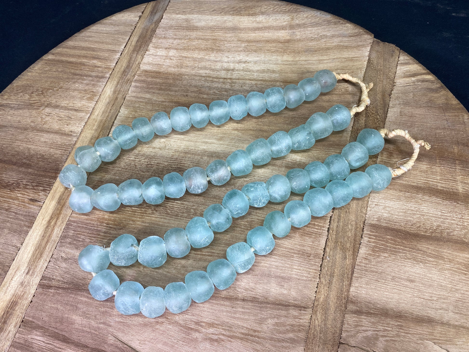 Glass Bead - Ice Blue Recycled Glass Beads African Trade Beads, Sea Glass Style, 2 Strands by The Old Grainery (African, B...