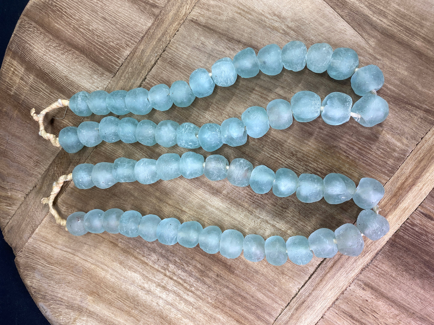 Glass Bead - Ice Blue Recycled Glass Beads African Trade Beads, Sea Glass Style, 2 Strands by The Old Grainery (African, B...