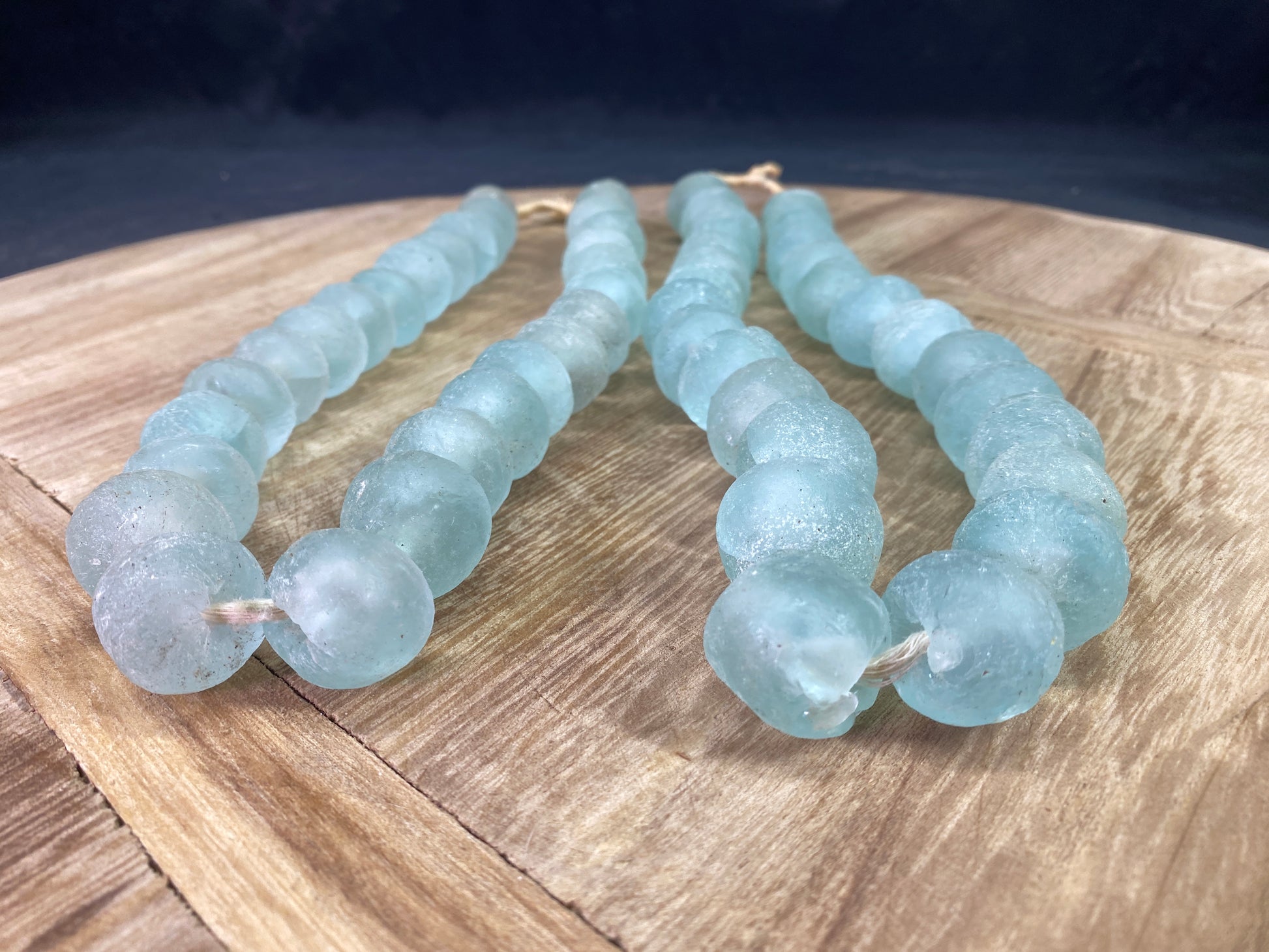 Glass Bead - Ice Blue Recycled Glass Beads African Trade Beads, Sea Glass Style, 2 Strands by The Old Grainery (African, B...
