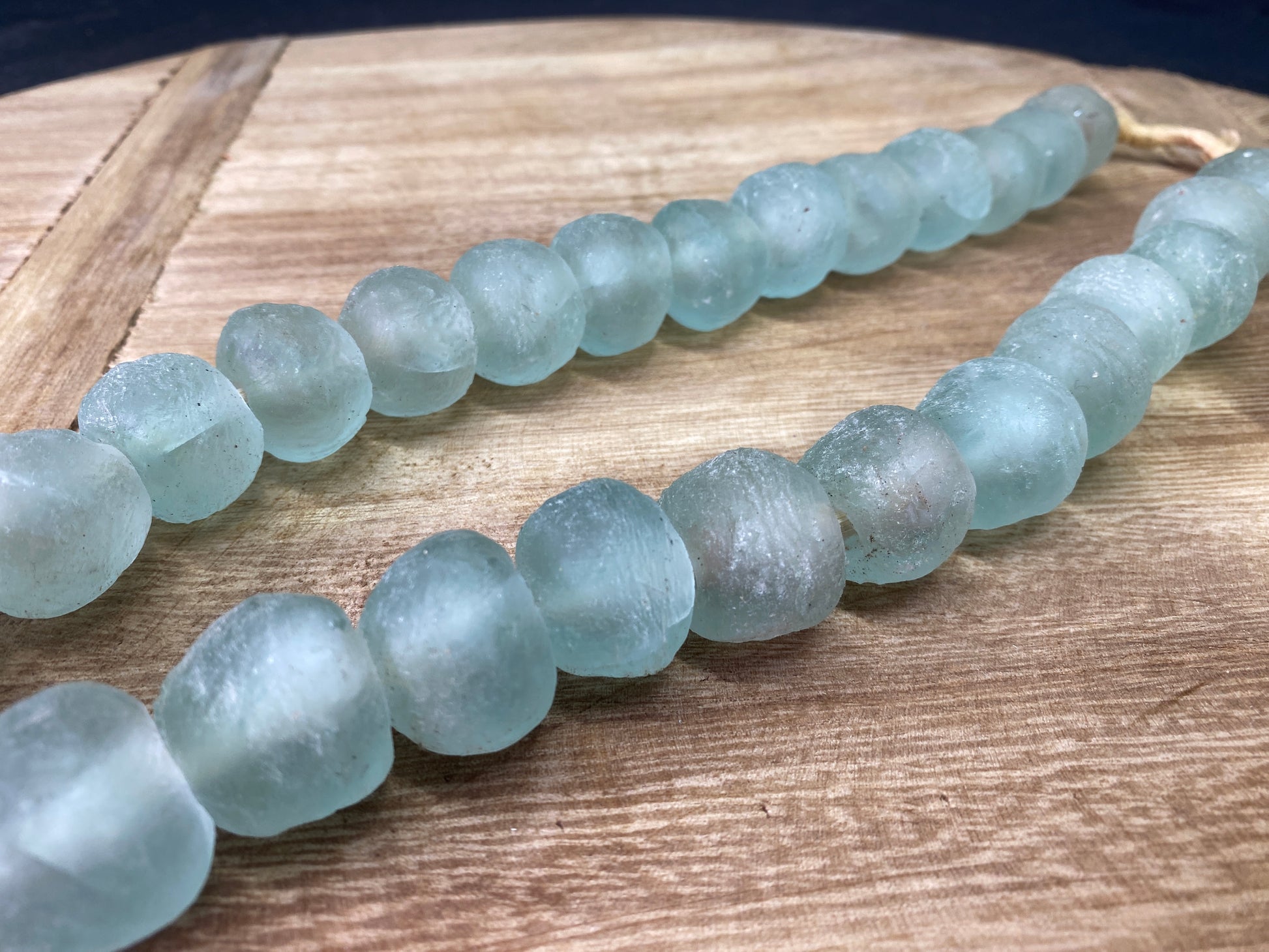 Glass Bead - Ice Blue Recycled Glass Beads African Trade Beads, Sea Glass Style, 2 Strands by The Old Grainery (African, B...