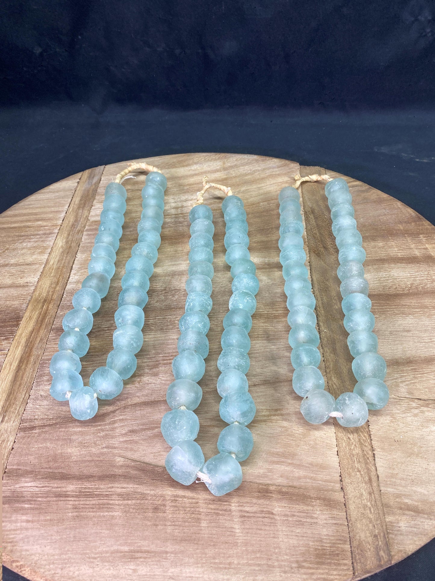 Home Goods - Ice Blue Recycled Glass Beads African Trade Beads, Sea Glass Style, 3 Strands by The Old Grainery (African, B...