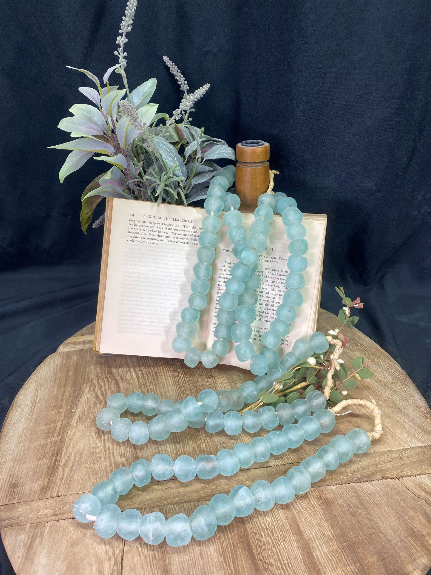Home Goods - Ice Blue Recycled Glass Beads African Trade Beads, Sea Glass Style, 4 Strands by The Old Grainery (African, B...
