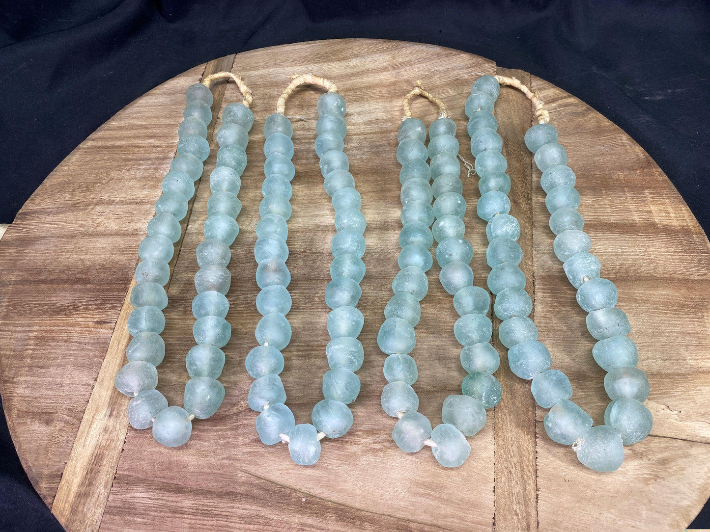 Home Goods - Ice Blue Recycled Glass Beads African Trade Beads, Sea Glass Style, 4 Strands by The Old Grainery (African, B...