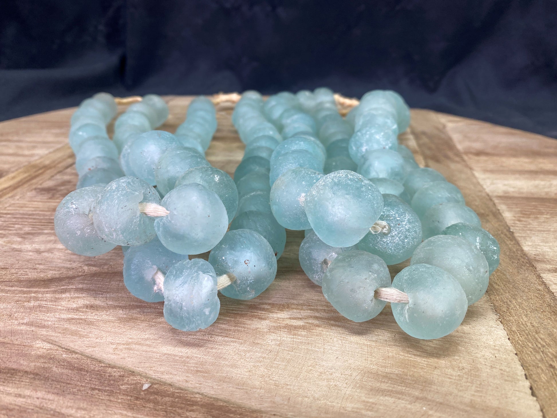 Home Goods - Ice Blue Recycled Glass Beads African Trade Beads, Sea Glass Style, 4 Strands by The Old Grainery (African, B...