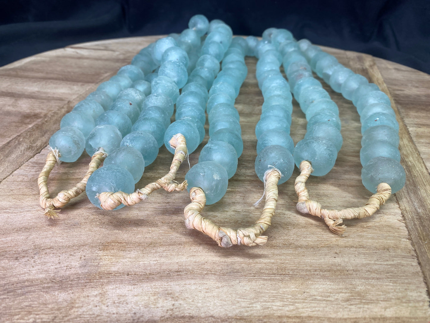 Home Goods - Ice Blue Recycled Glass Beads African Trade Beads, Sea Glass Style, 4 Strands by The Old Grainery (African, B...