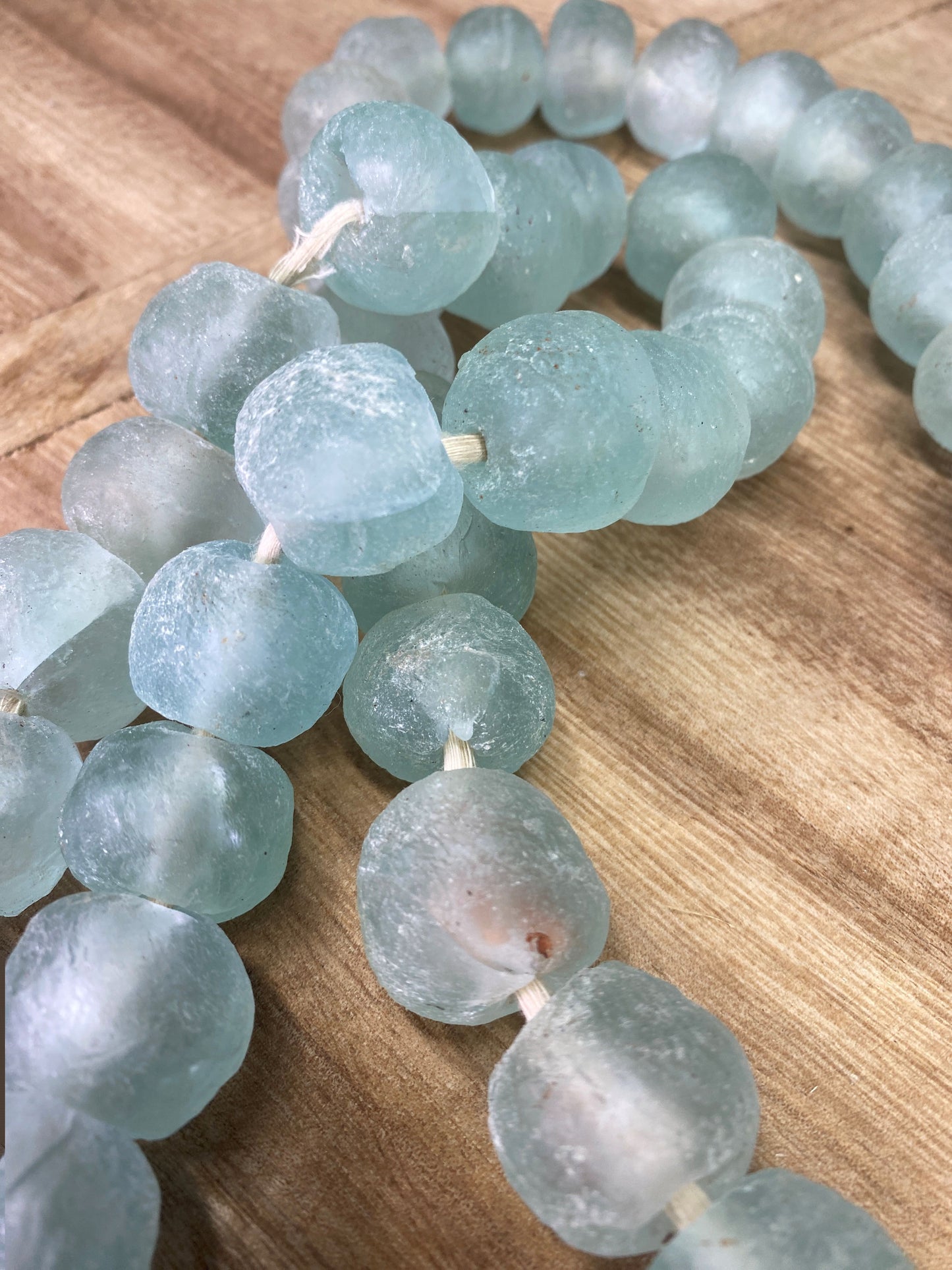 Home Goods - Ice Blue Recycled Glass Beads African Trade Beads, Sea Glass Style, 4 Strands by The Old Grainery (African, B...