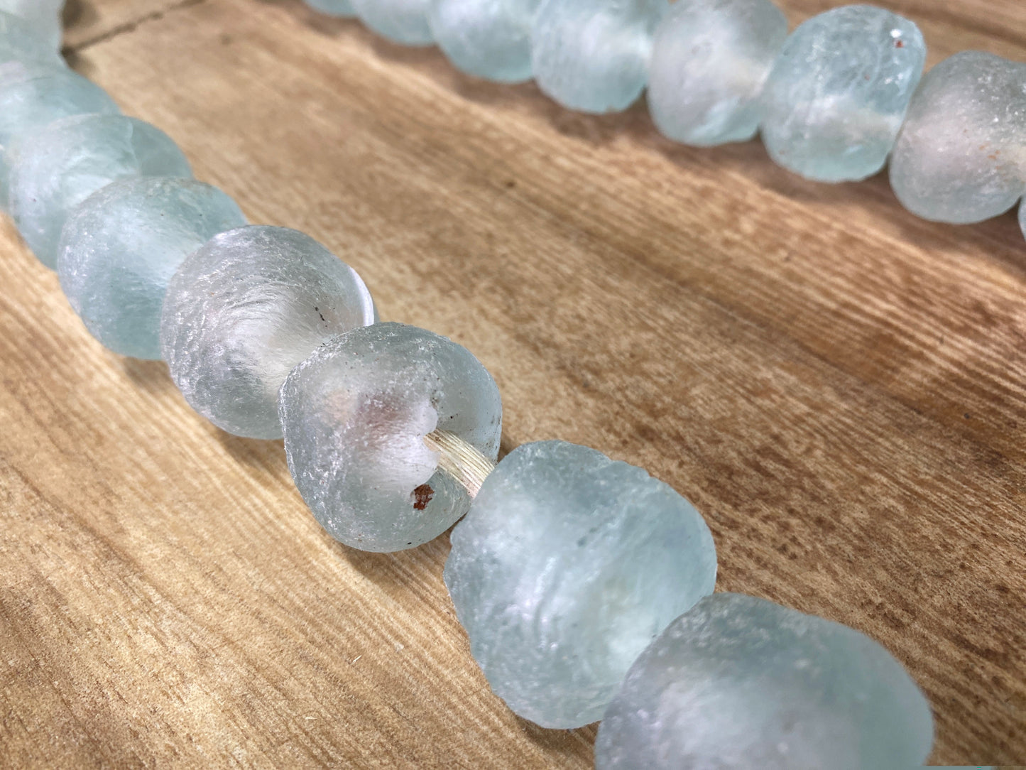 Home Goods - Ice Blue Recycled Glass Beads African Trade Beads, Sea Glass Style, 4 Strands by The Old Grainery (African, B...