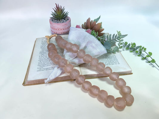 Home Goods - Pale Pink Recycled Glass Beads African Trade Beads, Sea Glass Style, 1 Strand by The Old Grainery (African, E...