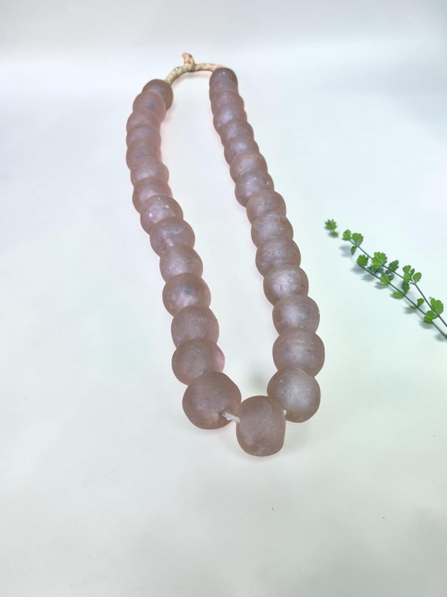 Home Goods - Pale Pink Recycled Glass Beads African Trade Beads, Sea Glass Style, 1 Strand by The Old Grainery (African, E...