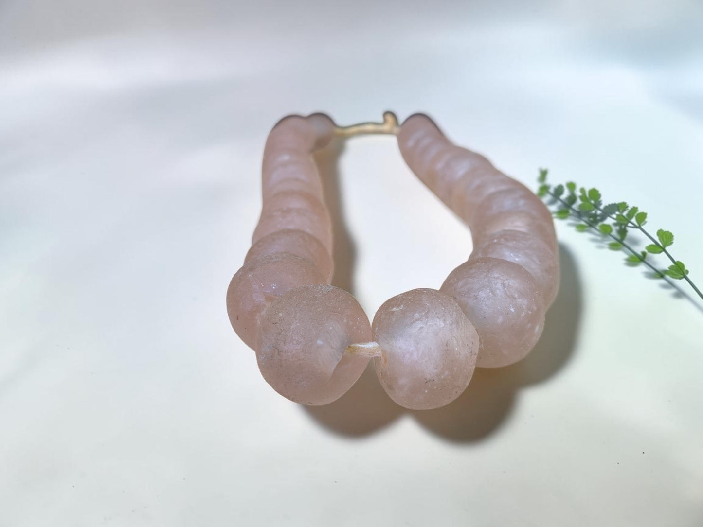 Home Goods - Pale Pink Recycled Glass Beads African Trade Beads, Sea Glass Style, 1 Strand by The Old Grainery (African, E...