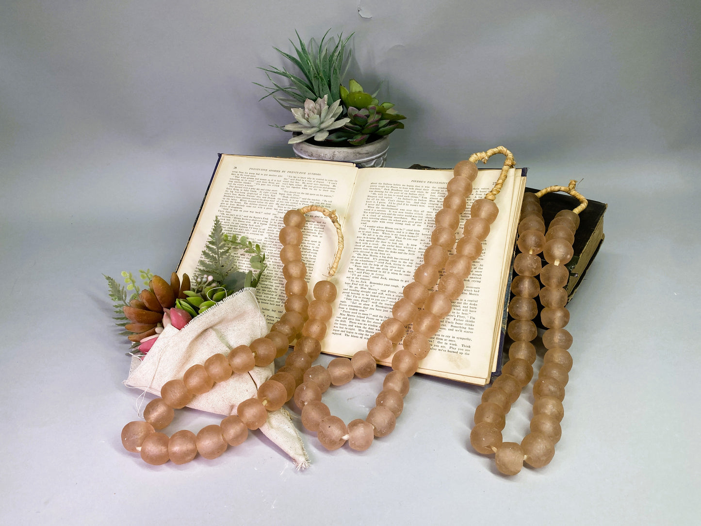Home Goods - Pale Pink Recycled Glass Beads African Trade Beads, Sea Glass Style, 3 Strands by The Old Grainery (African,...