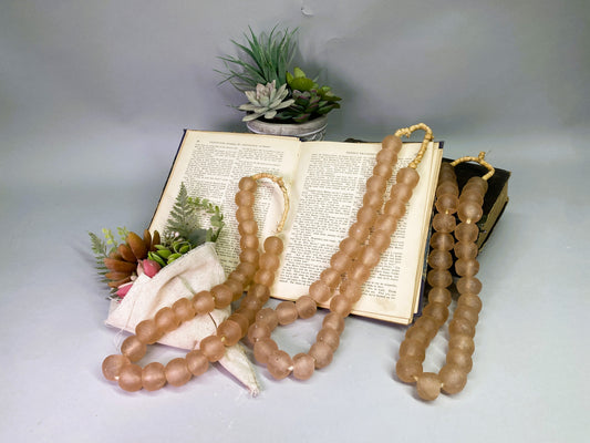 Home Goods - Pale Pink Recycled Glass Beads African Trade Beads, Sea Glass Style, 3 Strands by The Old Grainery (African,...