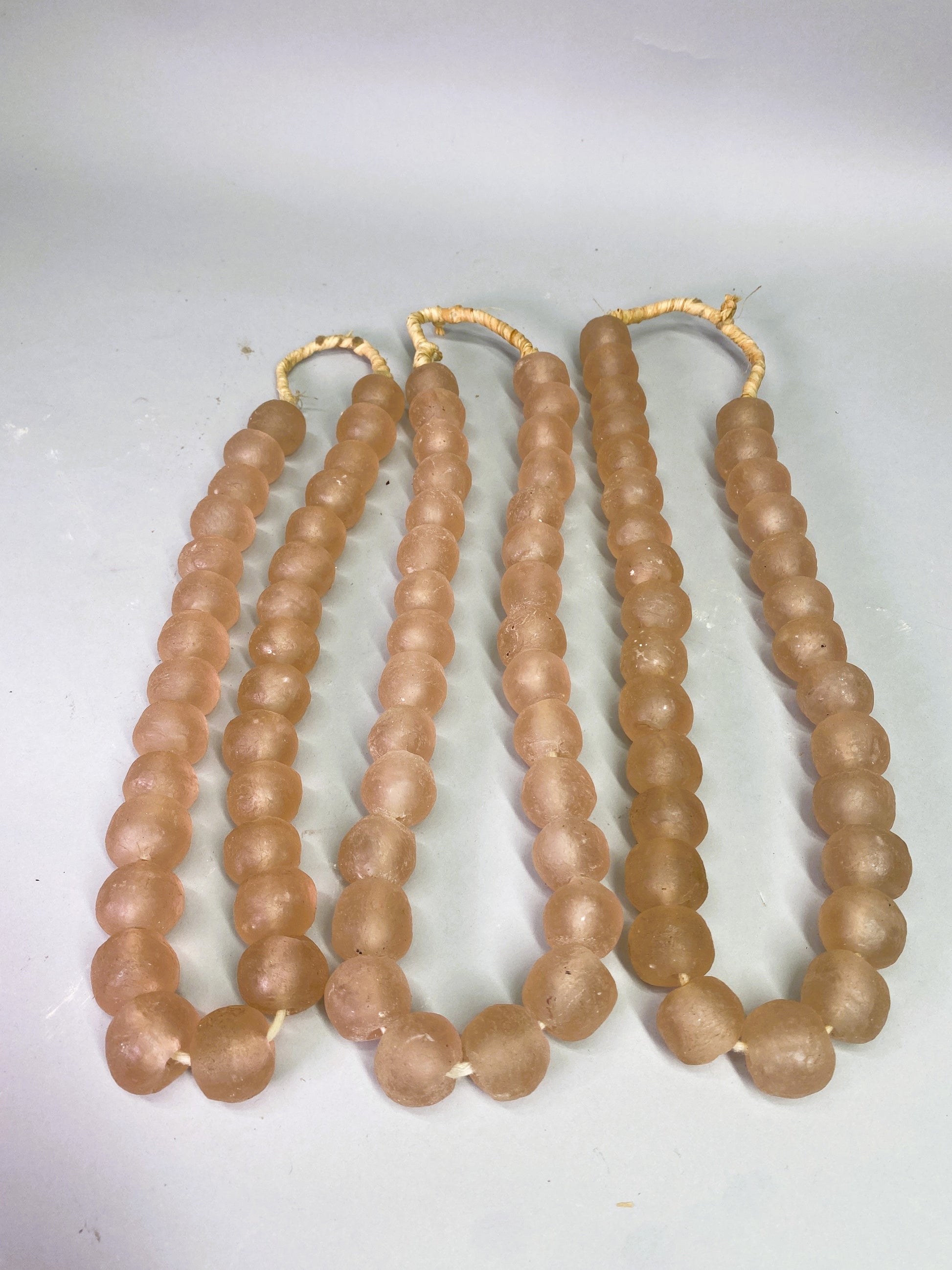 Home Goods - Pale Pink Recycled Glass Beads African Trade Beads, Sea Glass Style, 3 Strands by The Old Grainery (African,...