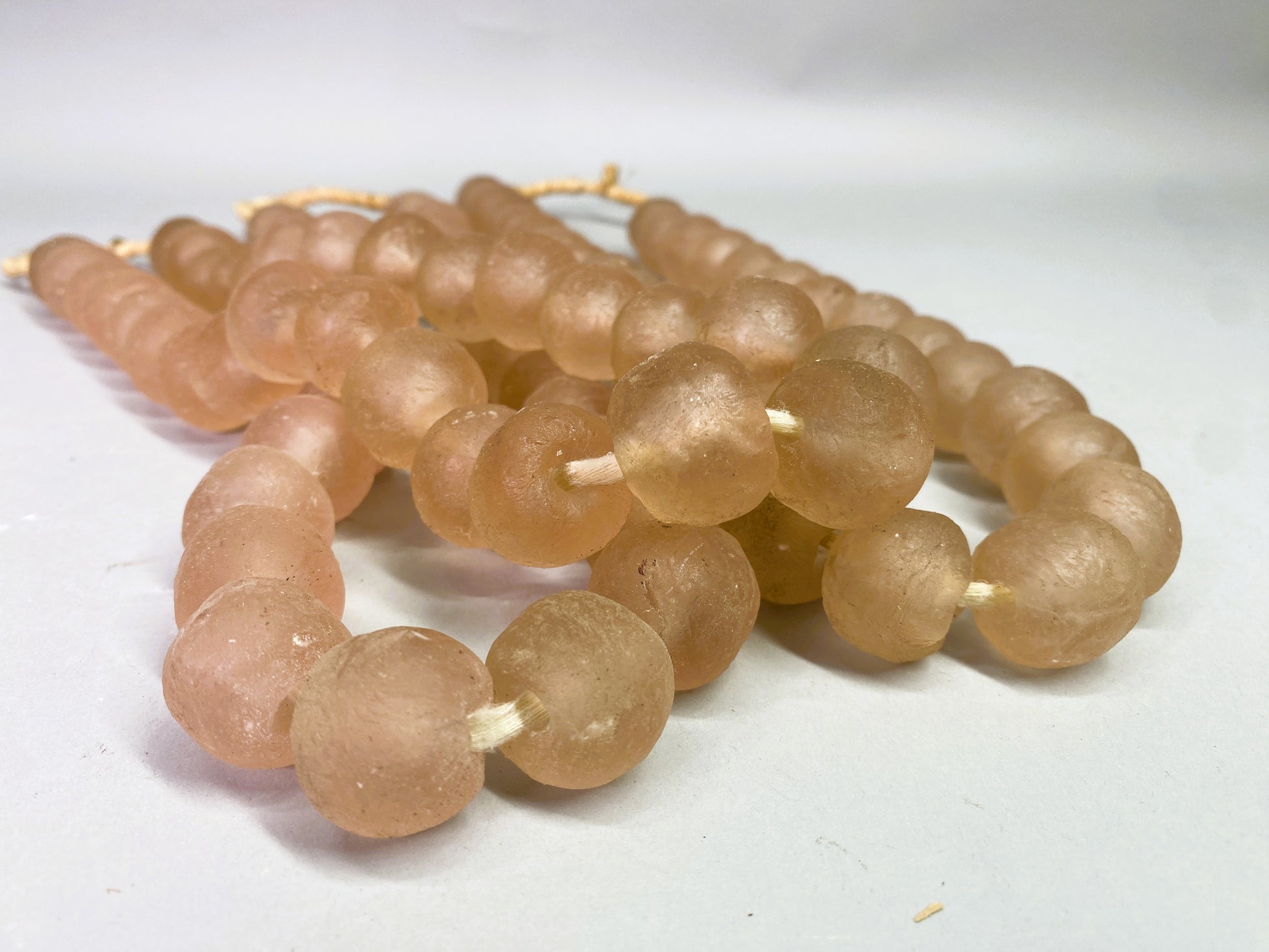 Home Goods - Pale Pink Recycled Glass Beads African Trade Beads, Sea Glass Style, 3 Strands by The Old Grainery (African,...