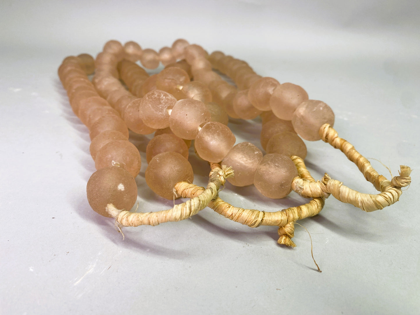 Home Goods - Pale Pink Recycled Glass Beads African Trade Beads, Sea Glass Style, 3 Strands by The Old Grainery (African,...