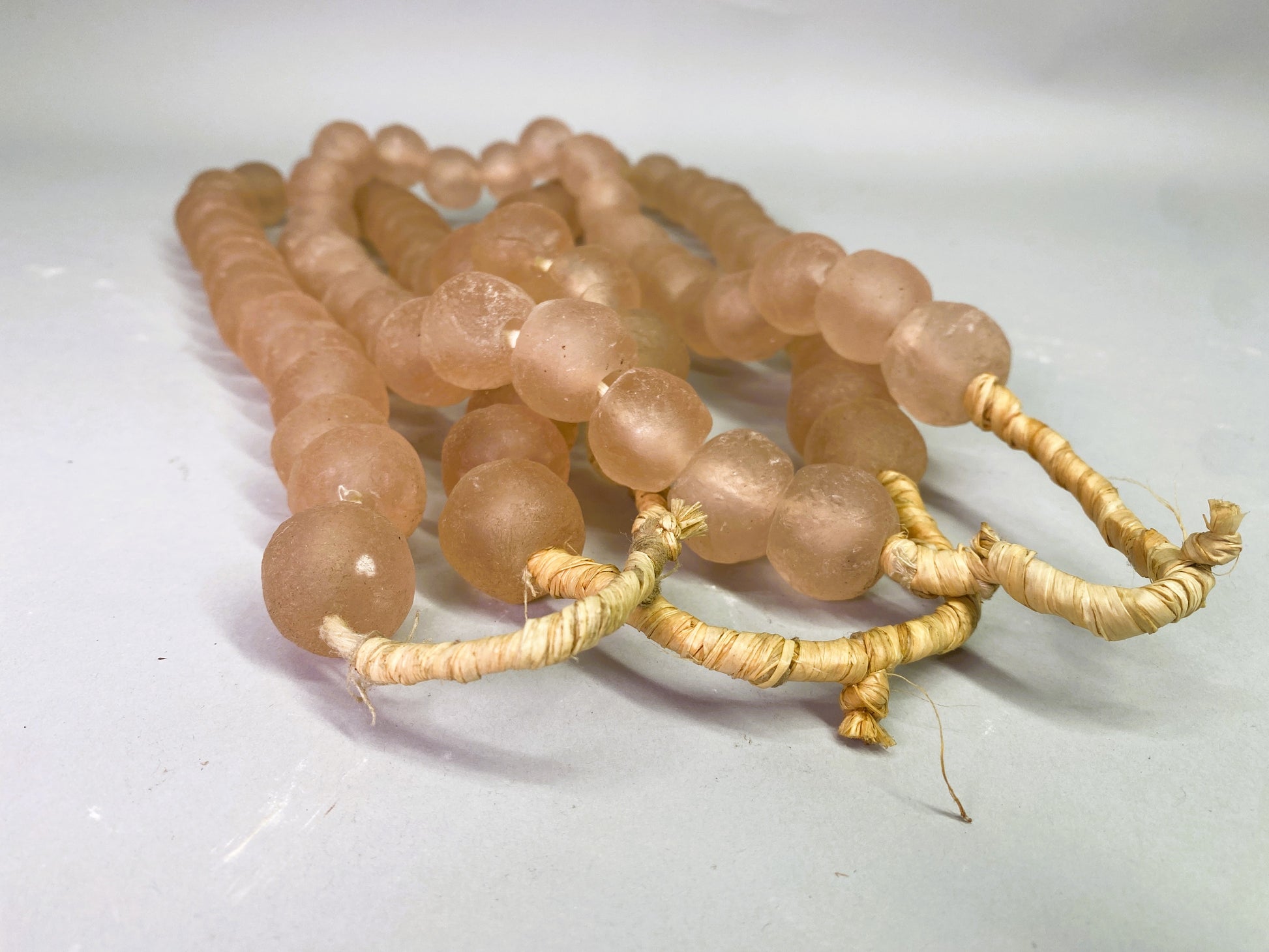 Home Goods - Pale Pink Recycled Glass Beads African Trade Beads, Sea Glass Style, 3 Strands by The Old Grainery (African,...