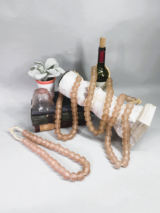 Home Goods - Pale Pink Recycled Glass Beads African Trade Beads, Sea Glass Style, 4 Strands by The Old Grainery (African,...