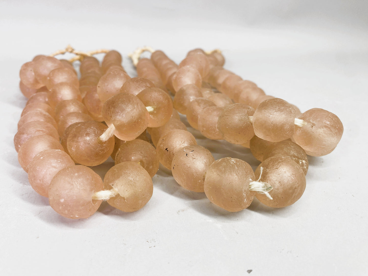 Home Goods - Pale Pink Recycled Glass Beads African Trade Beads, Sea Glass Style, 4 Strands by The Old Grainery (African,...