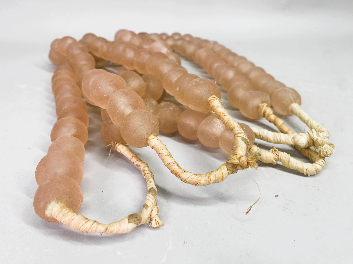Home Goods - Pale Pink Recycled Glass Beads African Trade Beads, Sea Glass Style, 4 Strands by The Old Grainery (African,...