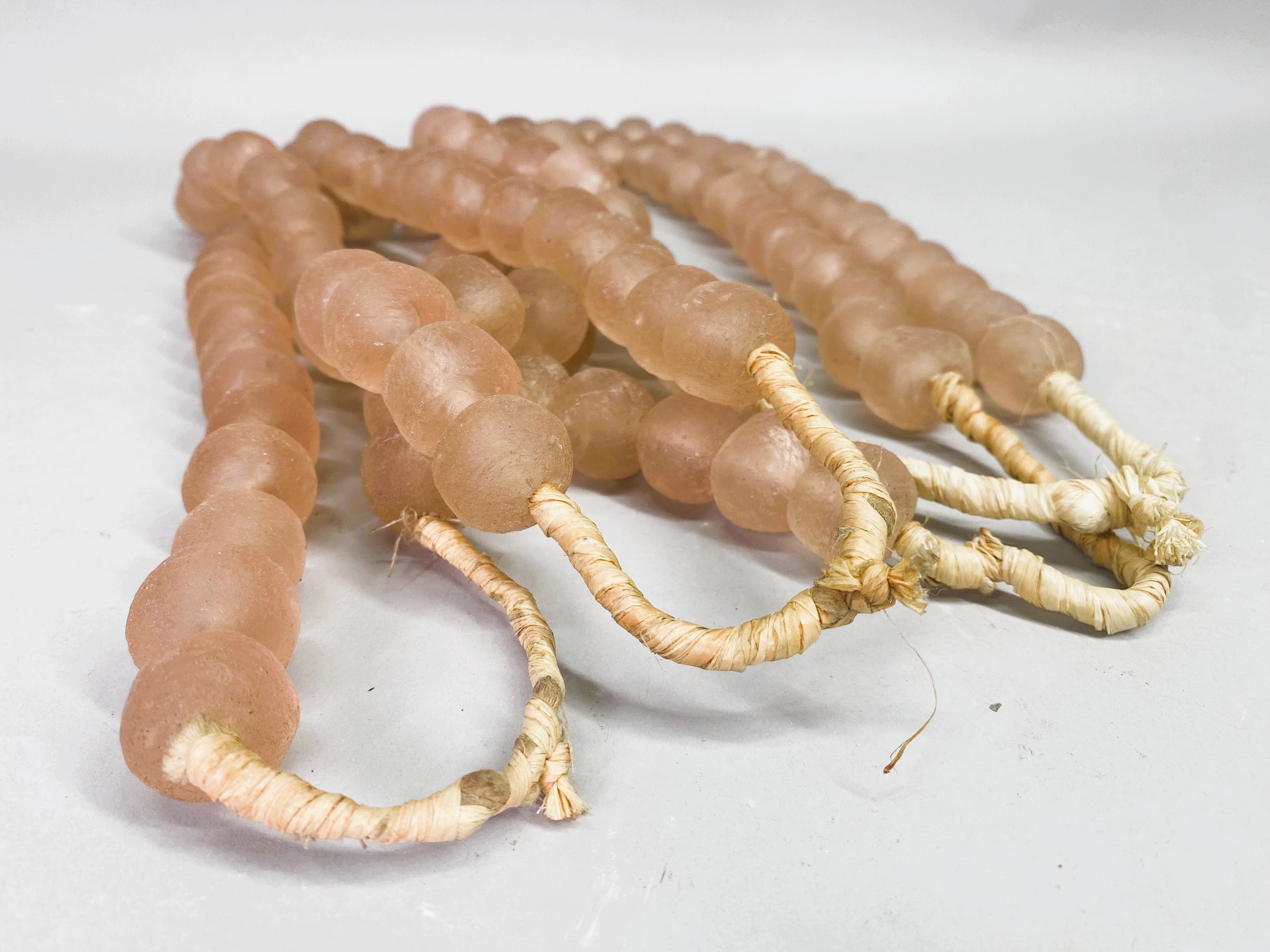 Home Goods - Pale Pink Recycled Glass Beads African Trade Beads, Sea Glass Style, 4 Strands by The Old Grainery (African,...