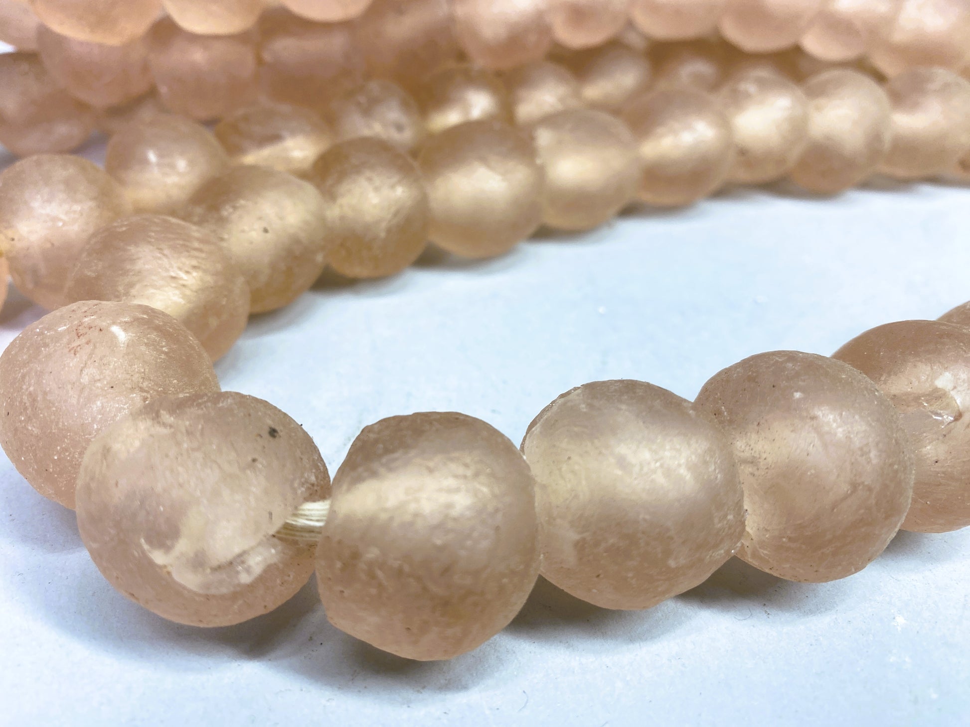 Home Goods - Pale Pink Recycled Glass Beads African Trade Beads, Sea Glass Style, 4 Strands by The Old Grainery (African,...