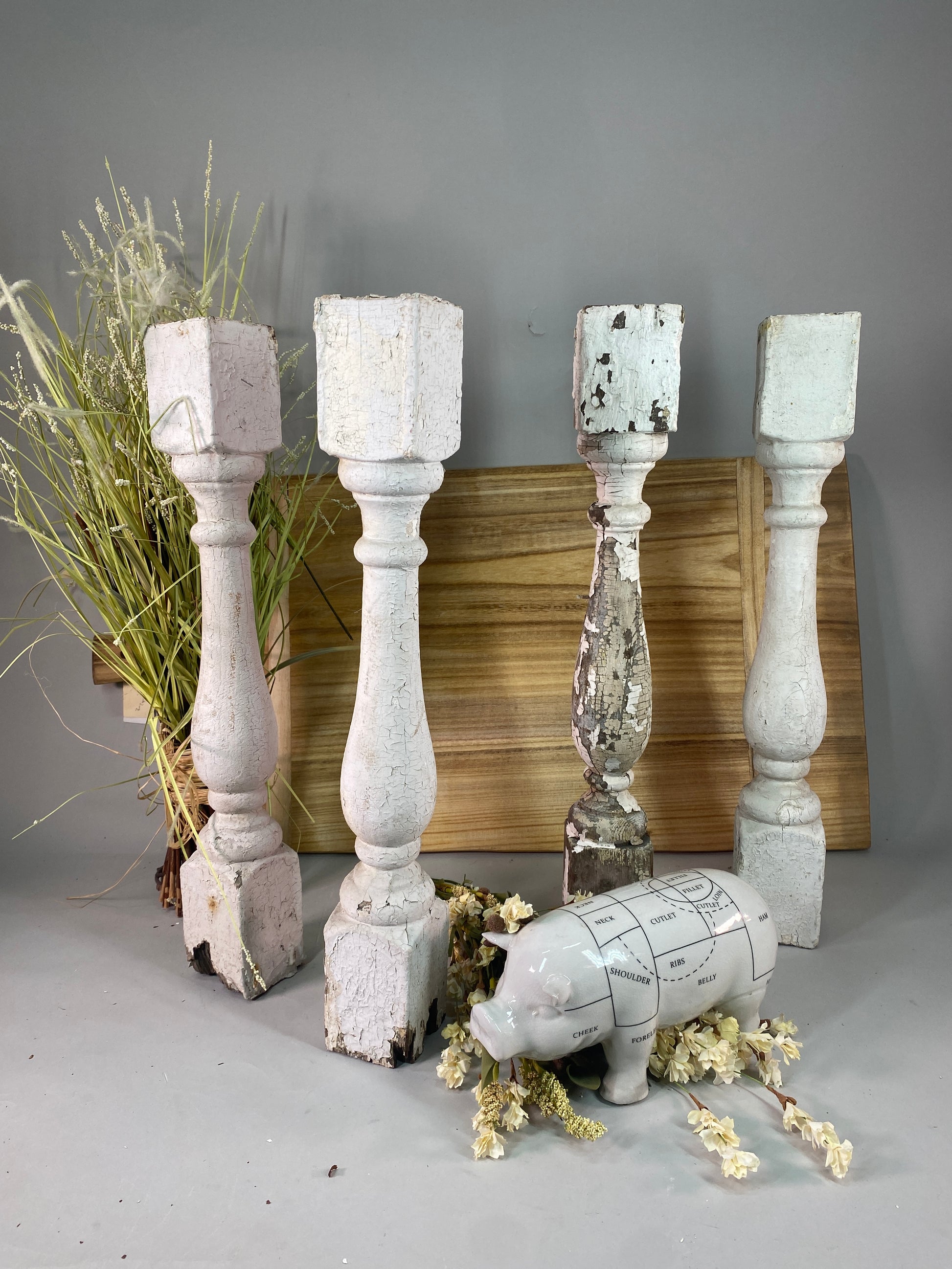 Balusters - 4 White Wood Balusters Reclaimed Spindles Porch Post House Trim A63 by The Old Grainery (Architectural, Candle...