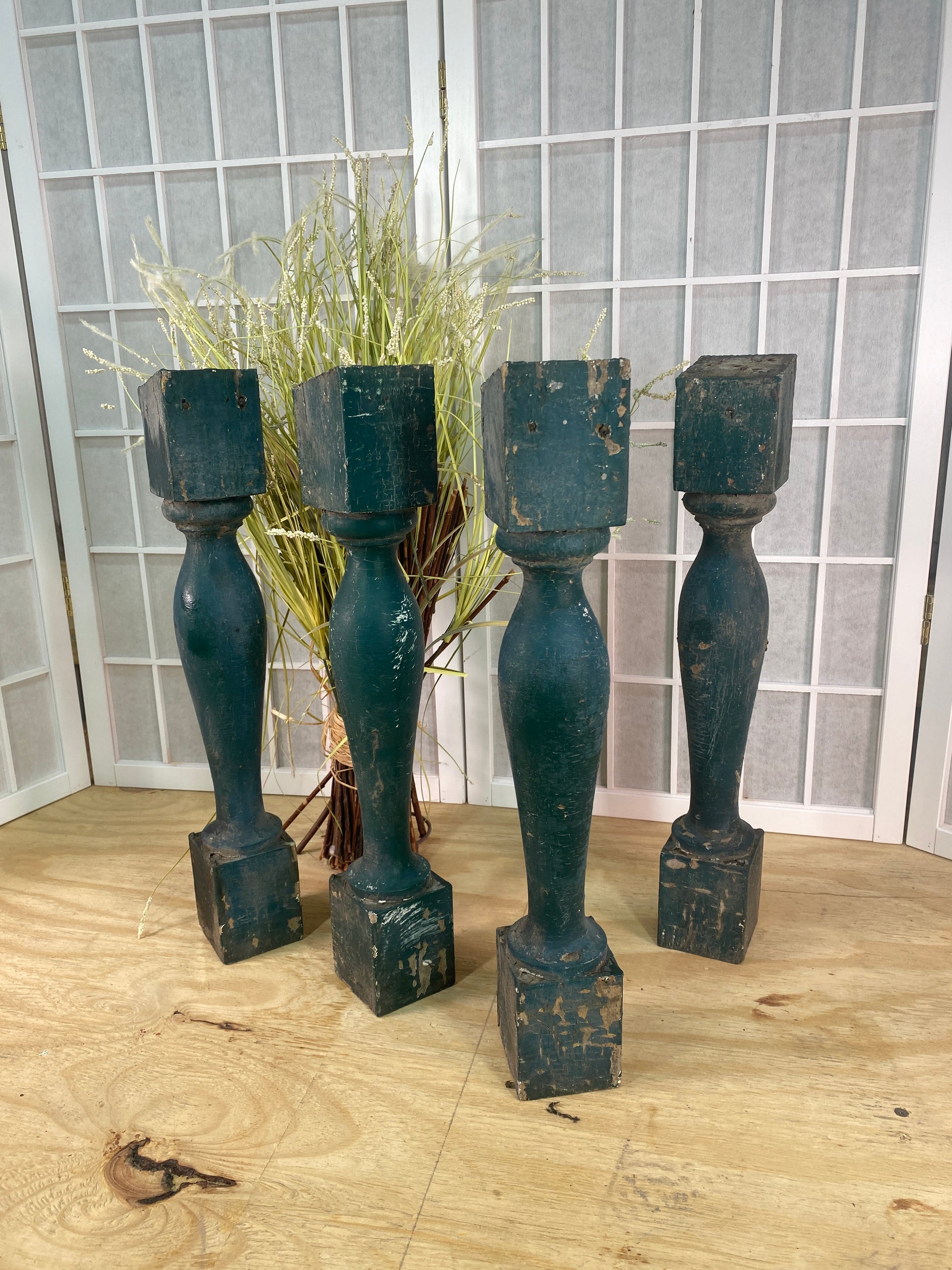 Balusters - 4 Vintage Green Wood Balusters, Reclaimed Spindles, Architectural Salvage, W by The Old Grainery (Architectura...