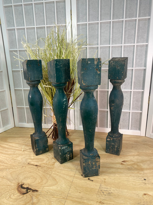 Balusters - 4 Vintage Green Wood Balusters, Reclaimed Spindles, Architectural Salvage, W by The Old Grainery (Architectura...