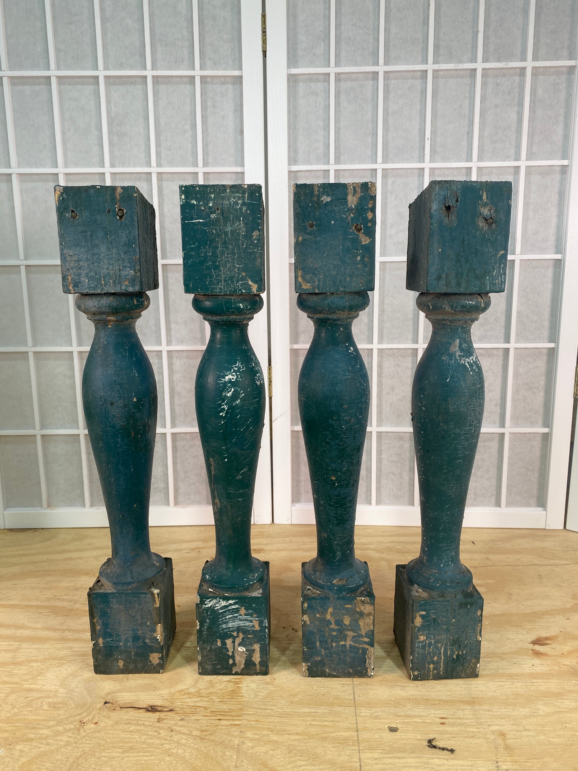 Balusters - 4 Vintage Green Wood Balusters, Reclaimed Spindles, Architectural Salvage, W by The Old Grainery (Architectura...