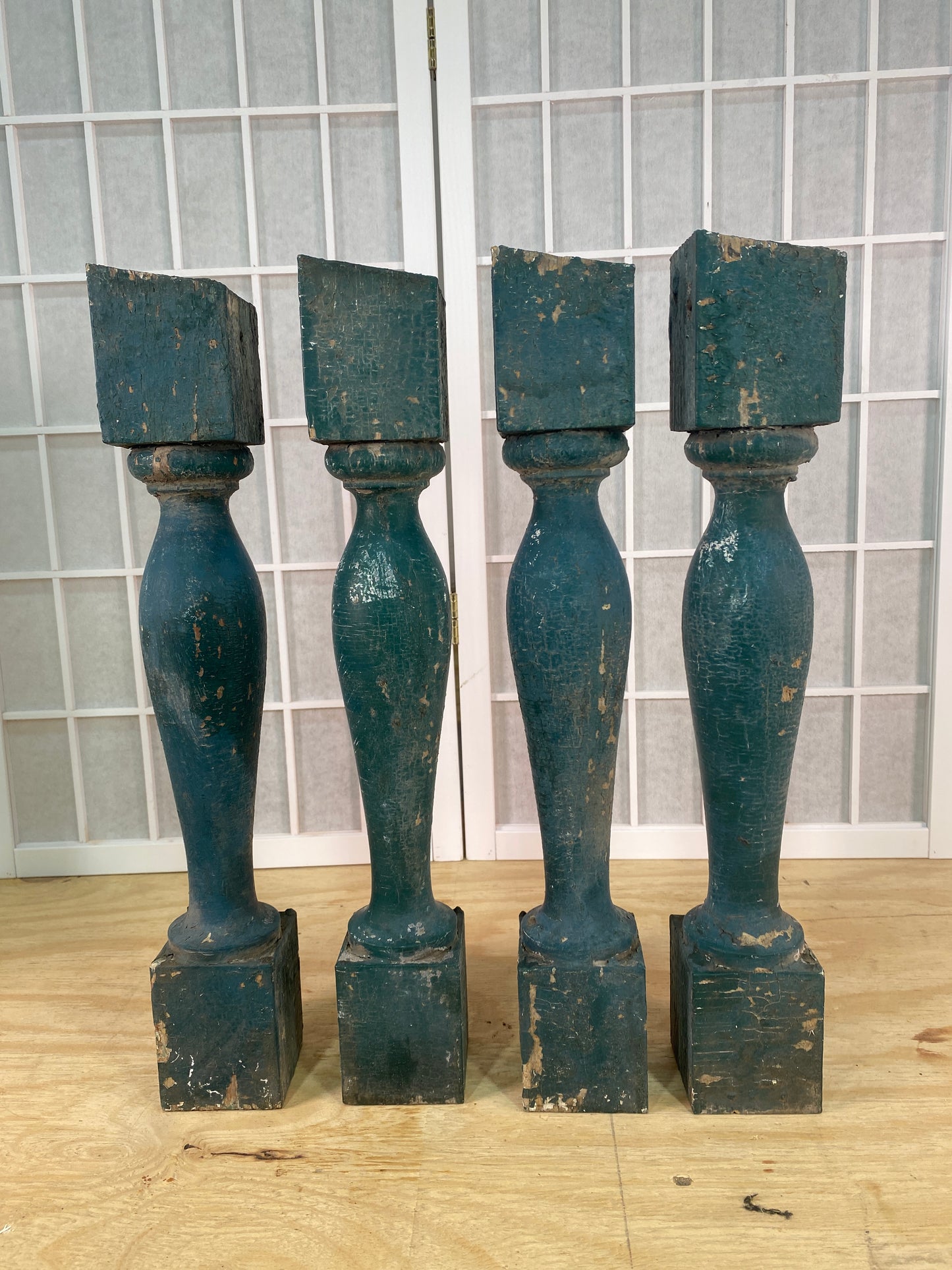 Balusters - 4 Vintage Green Wood Balusters, Reclaimed Spindles, Architectural Salvage, W by The Old Grainery (Architectura...