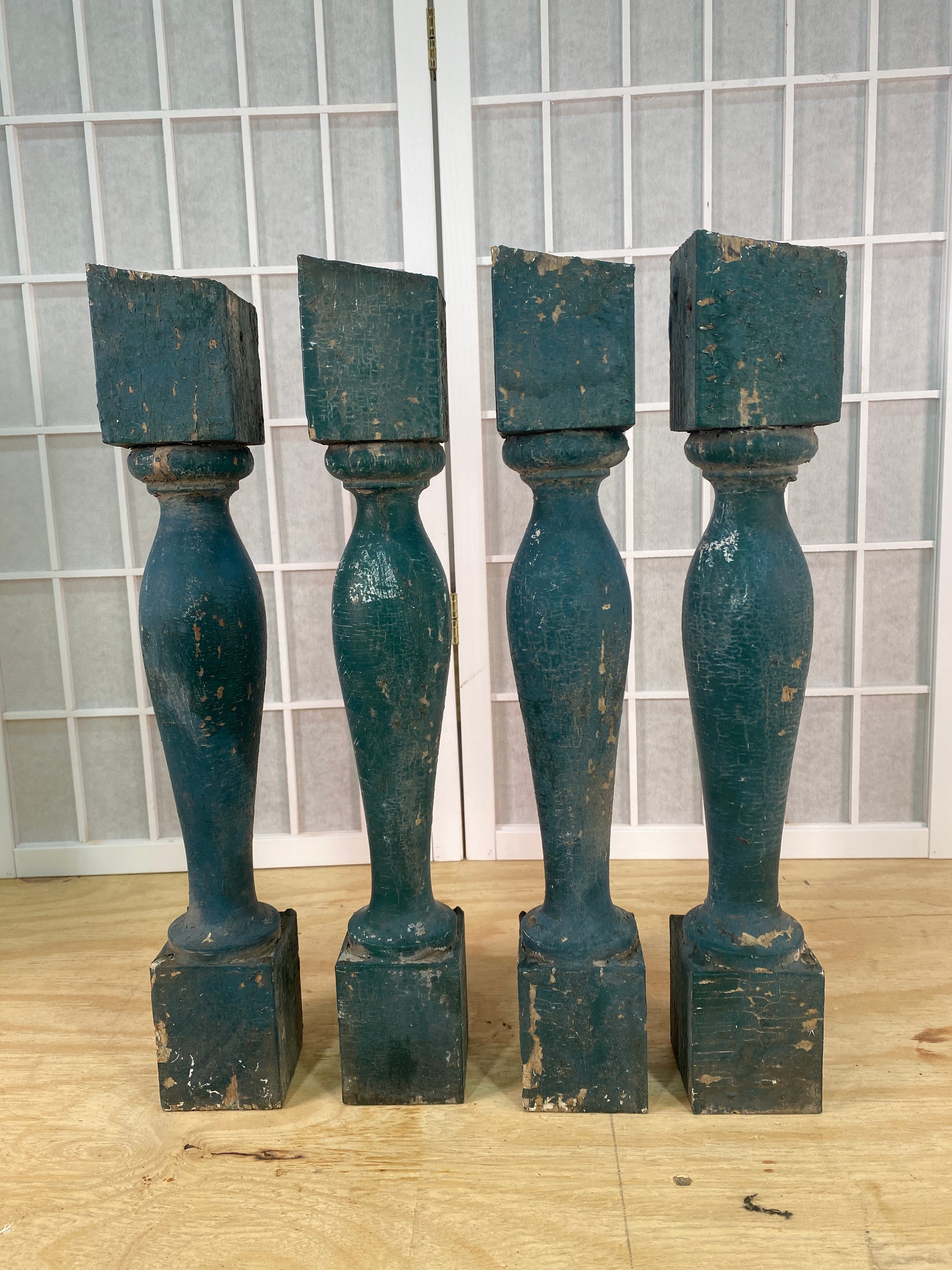 Balusters - 4 Vintage Green Wood Balusters, Reclaimed Spindles, Architectural Salvage, W by The Old Grainery (Architectura...