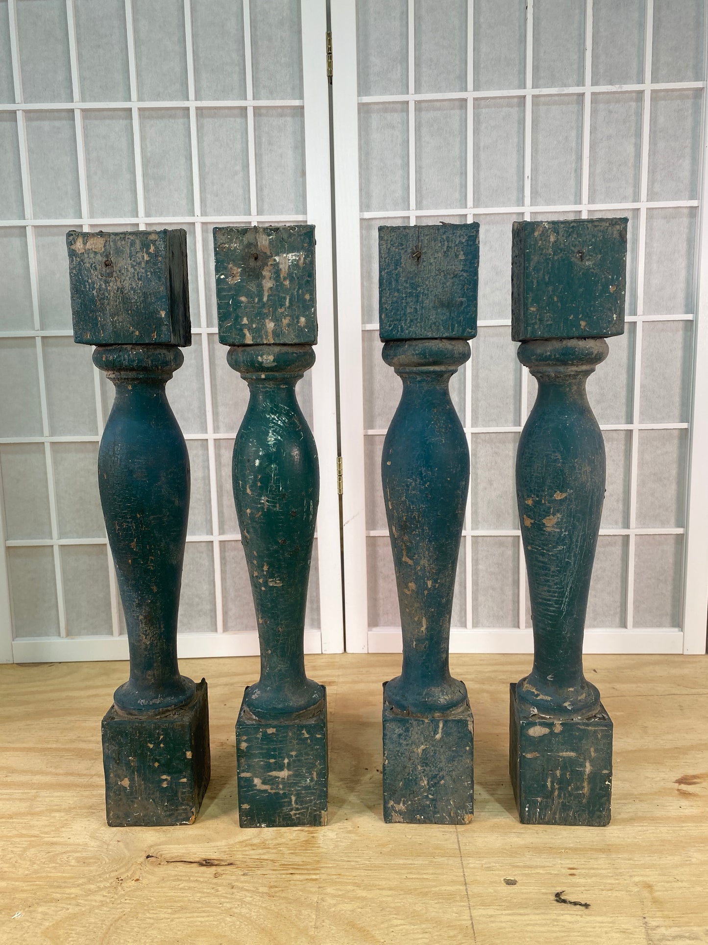 Balusters - 4 Vintage Green Wood Balusters, Reclaimed Spindles, Architectural Salvage, W by The Old Grainery (Architectura...