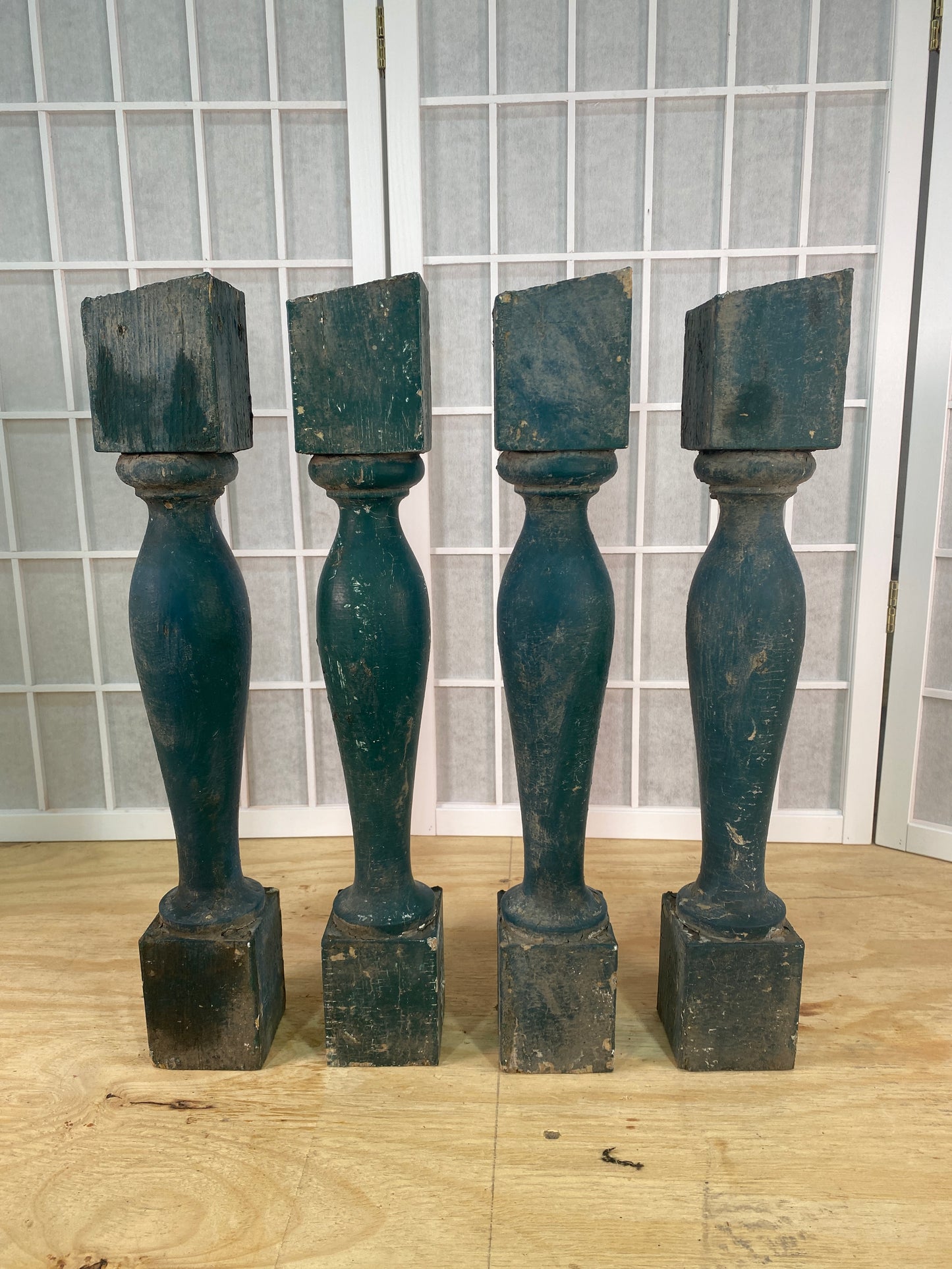 Balusters - 4 Vintage Green Wood Balusters, Reclaimed Spindles, Architectural Salvage, W by The Old Grainery (Architectura...