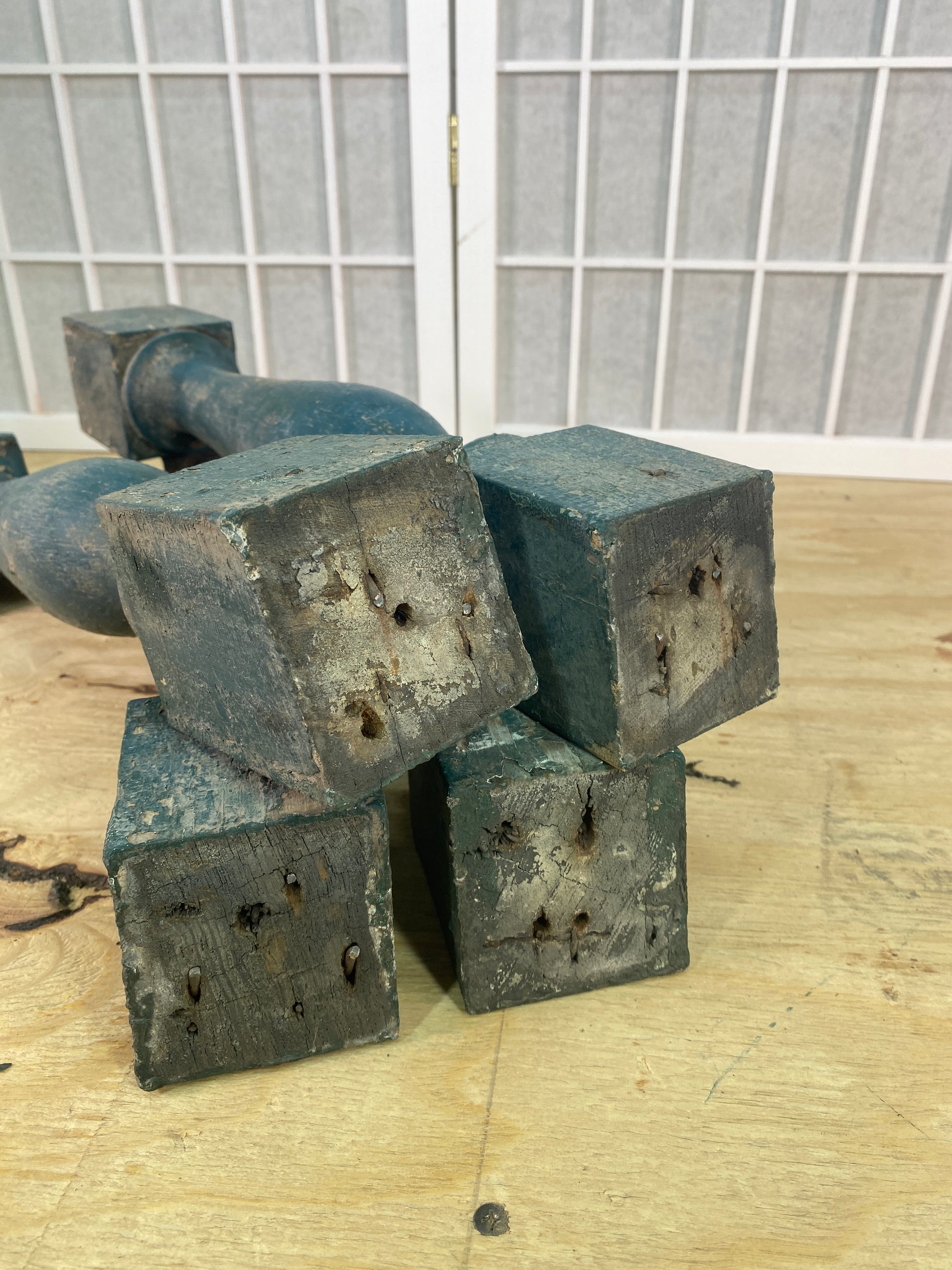 Balusters - 4 Vintage Green Wood Balusters, Reclaimed Spindles, Architectural Salvage, W by The Old Grainery (Architectura...
