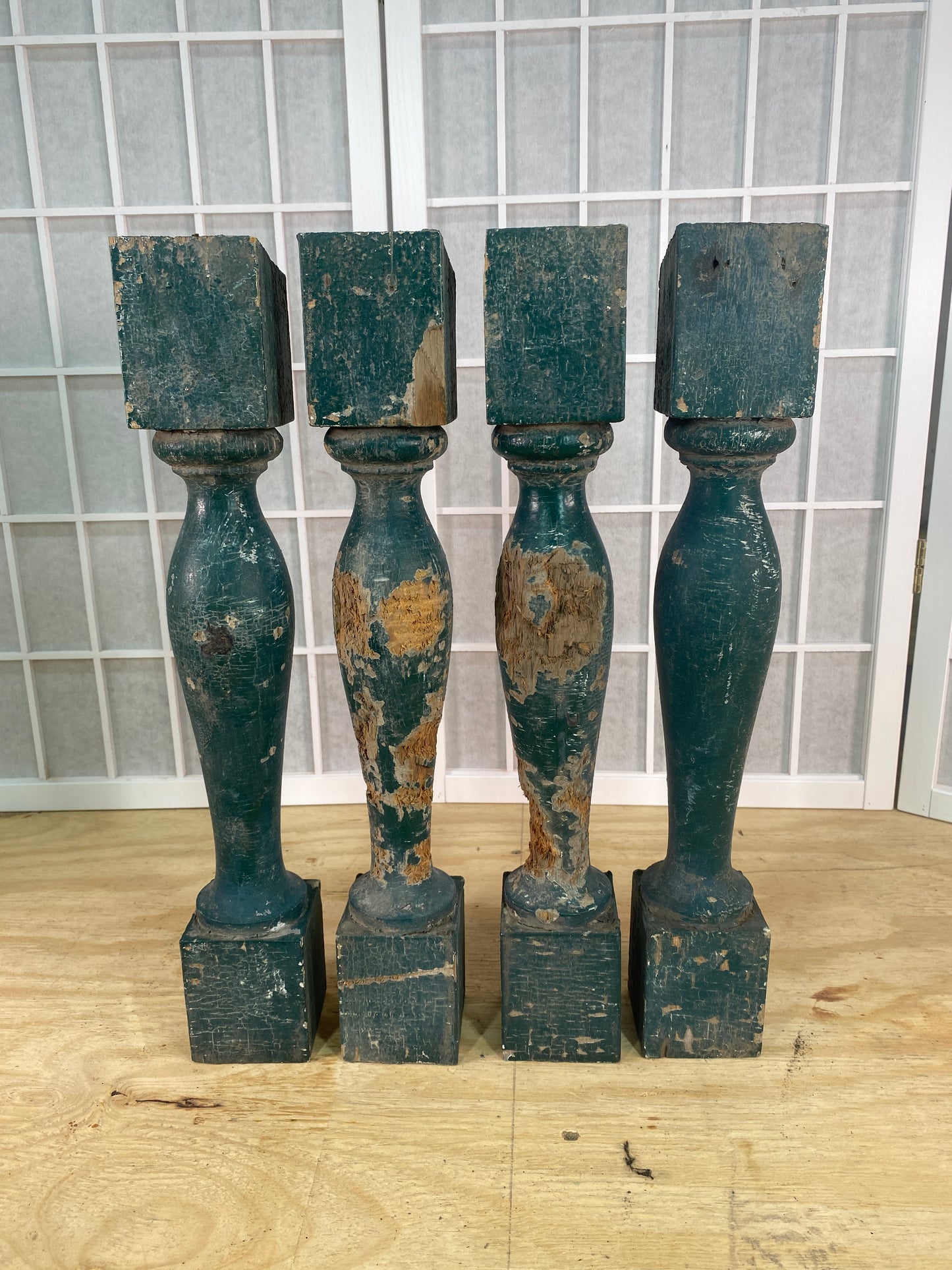 Balusters - 4 Vintage Green Wood Balusters, Reclaimed Spindles, Architectural Salvage, M by The Old Grainery (Architectura...