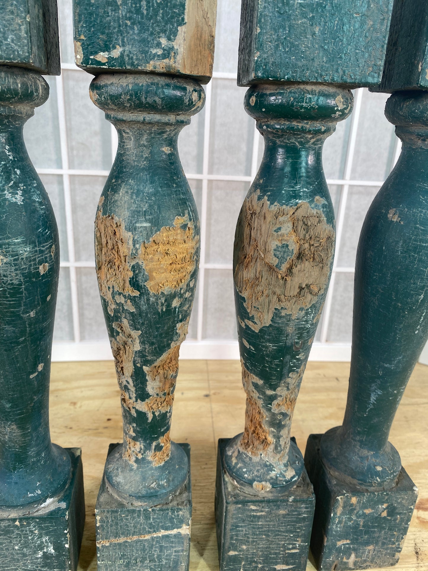 Balusters - 4 Vintage Green Wood Balusters, Reclaimed Spindles, Architectural Salvage, M by The Old Grainery (Architectura...