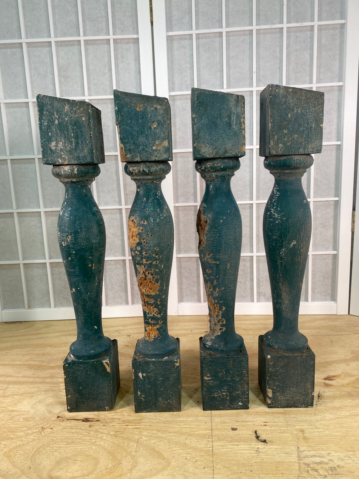 Balusters - 4 Vintage Green Wood Balusters, Reclaimed Spindles, Architectural Salvage, M by The Old Grainery (Architectura...