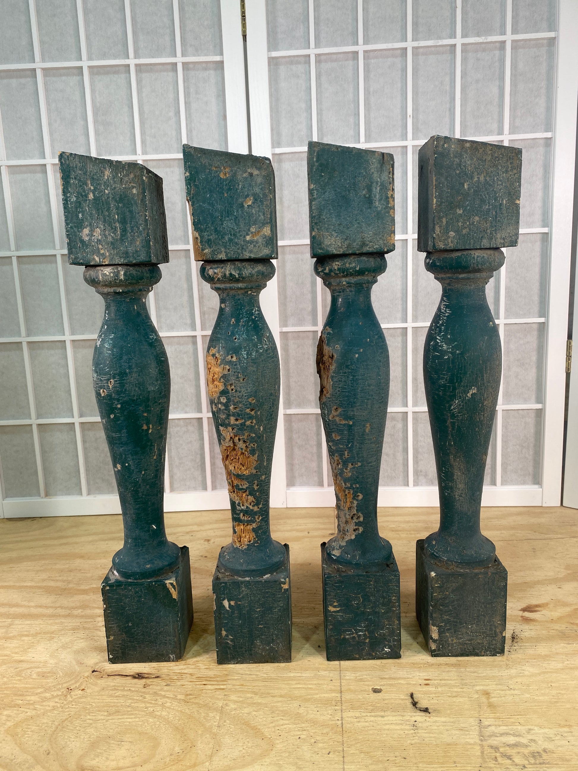 Balusters - 4 Vintage Green Wood Balusters, Reclaimed Spindles, Architectural Salvage, M by The Old Grainery (Architectura...
