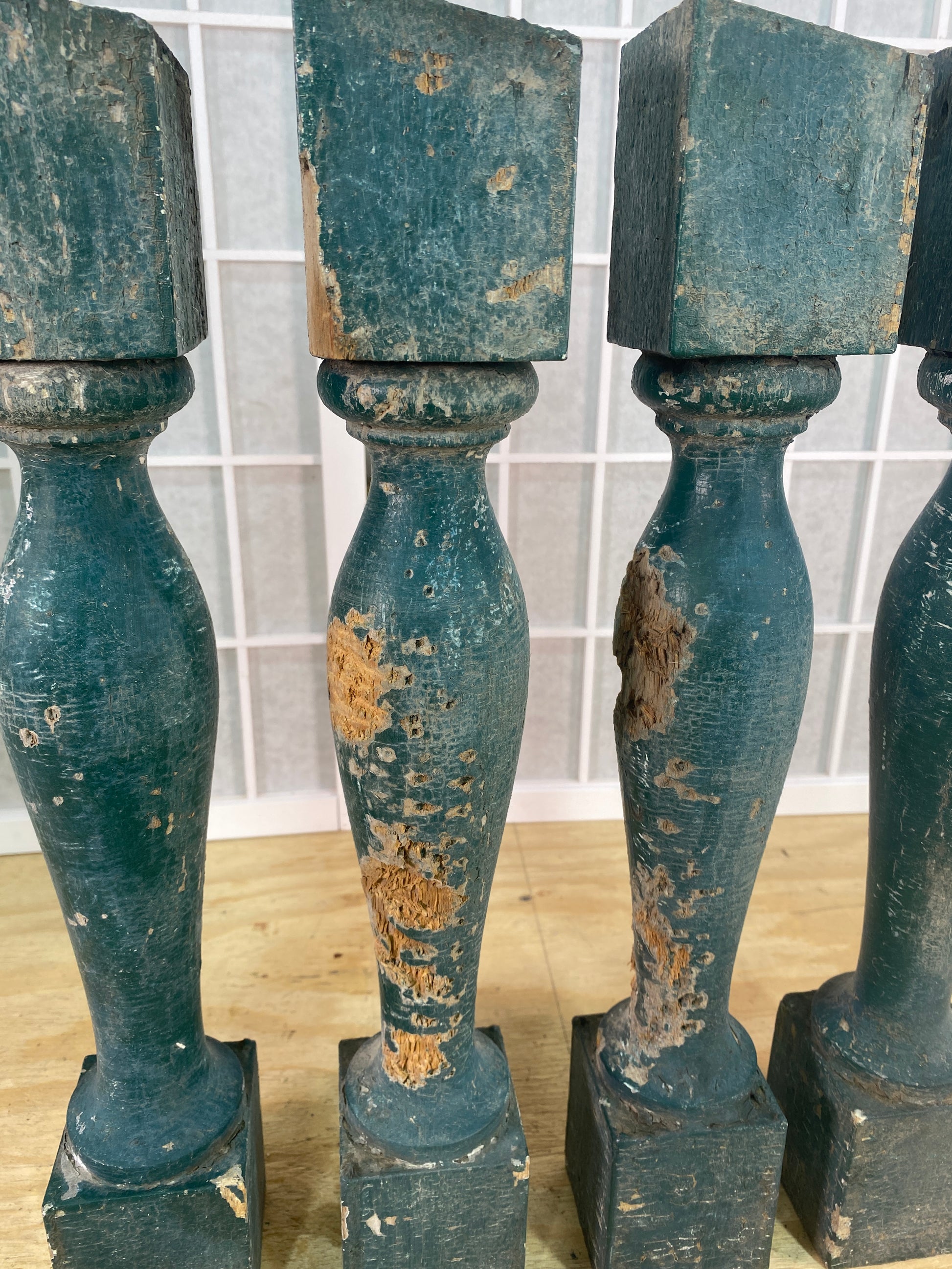 Balusters - 4 Vintage Green Wood Balusters, Reclaimed Spindles, Architectural Salvage, M by The Old Grainery (Architectura...