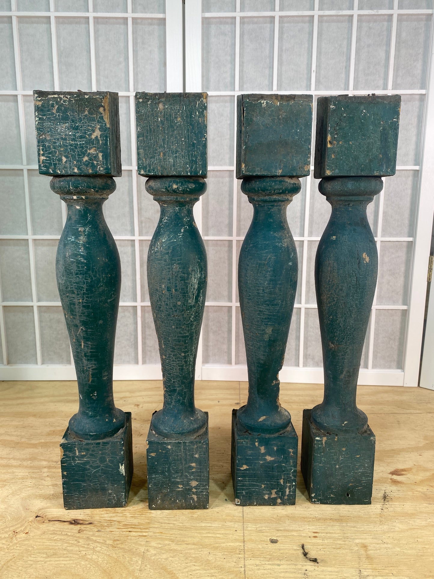 Balusters - 4 Vintage Green Wood Balusters, Reclaimed Spindles, Architectural Salvage, M by The Old Grainery (Architectura...