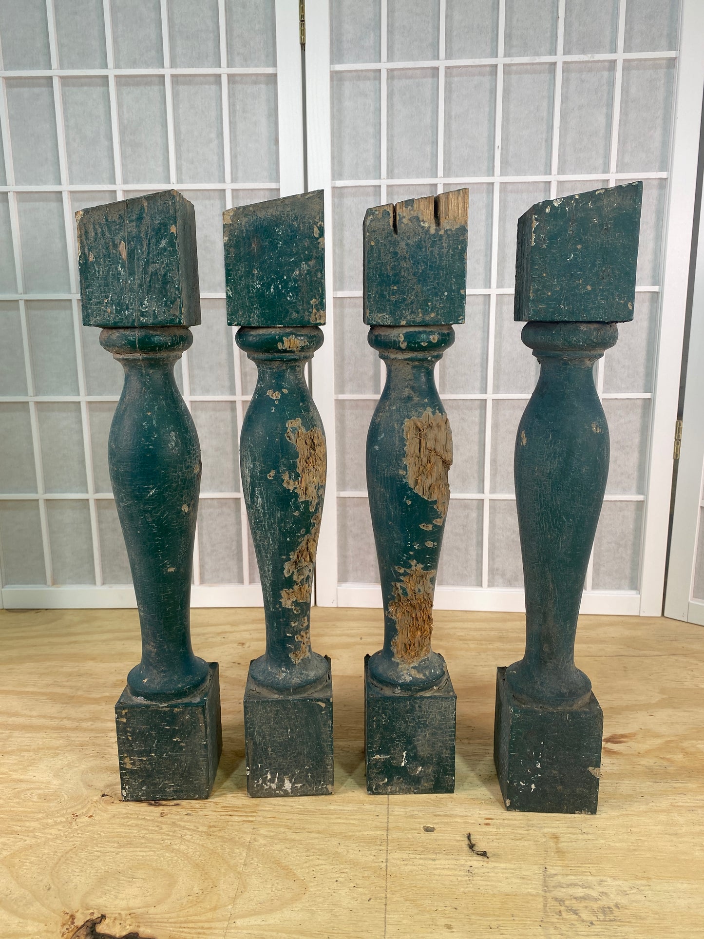 Balusters - 4 Vintage Green Wood Balusters, Reclaimed Spindles, Architectural Salvage, M by The Old Grainery (Architectura...