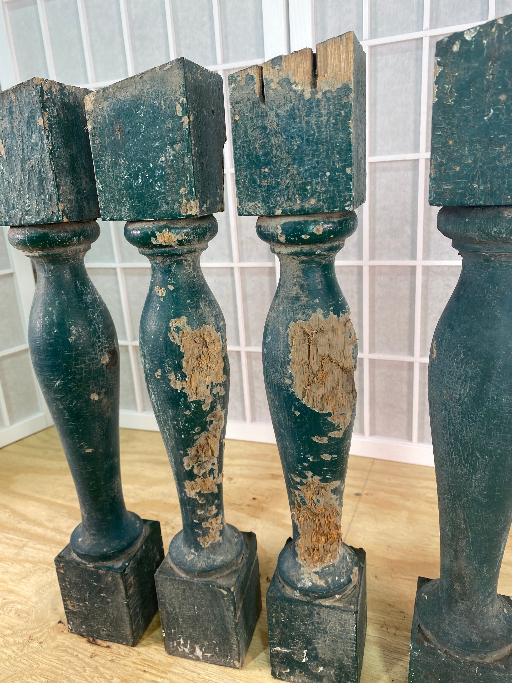 Balusters - 4 Vintage Green Wood Balusters, Reclaimed Spindles, Architectural Salvage, M by The Old Grainery (Architectura...