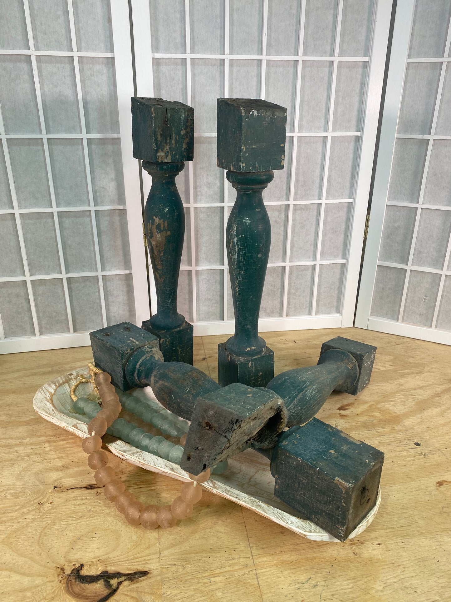 Balusters - 4 Vintage Green Wood Balusters, Reclaimed Spindles, Architectural Salvage, P by The Old Grainery (Architectura...