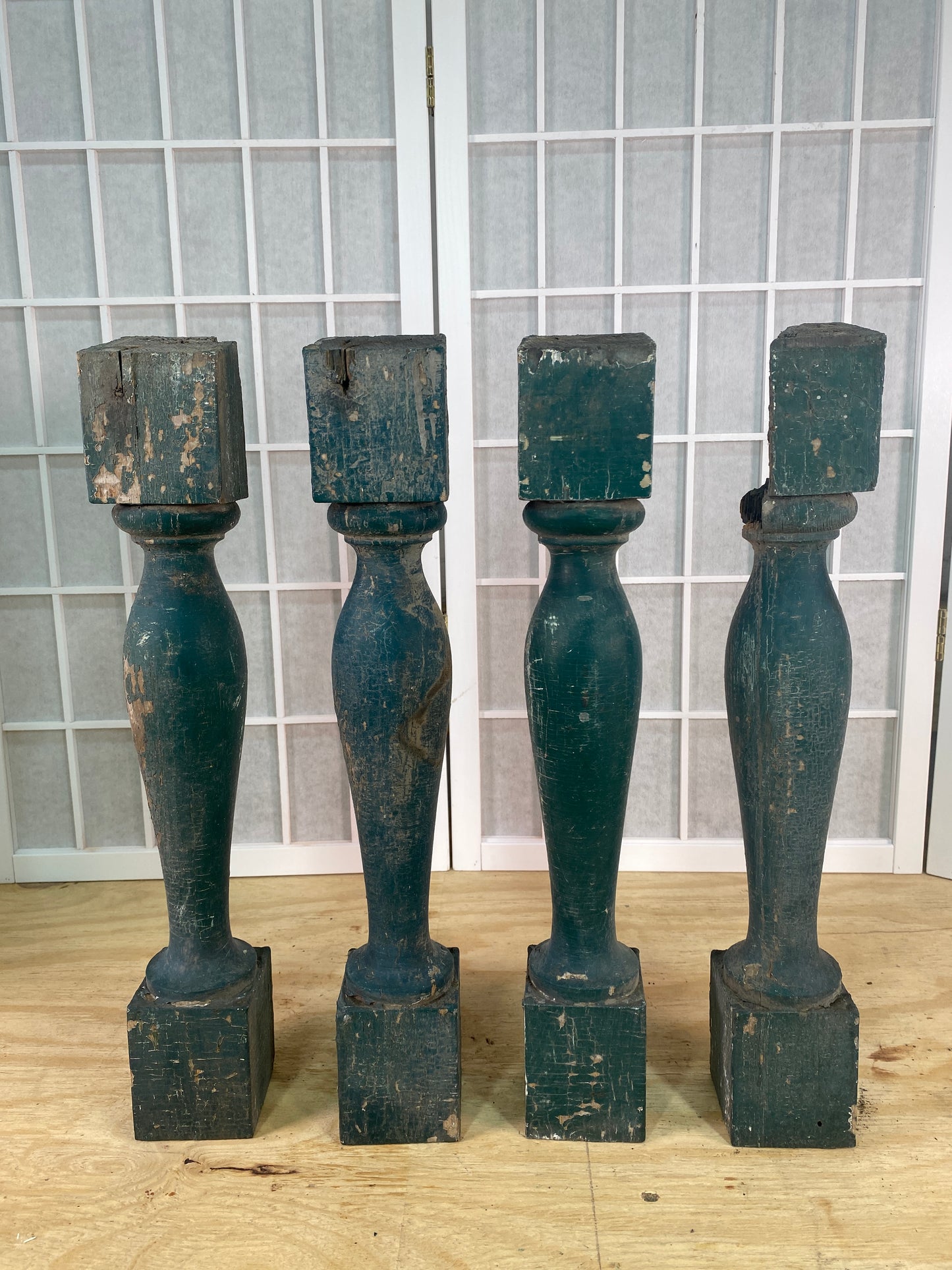Balusters - 4 Vintage Green Wood Balusters, Reclaimed Spindles, Architectural Salvage, P by The Old Grainery (Architectura...