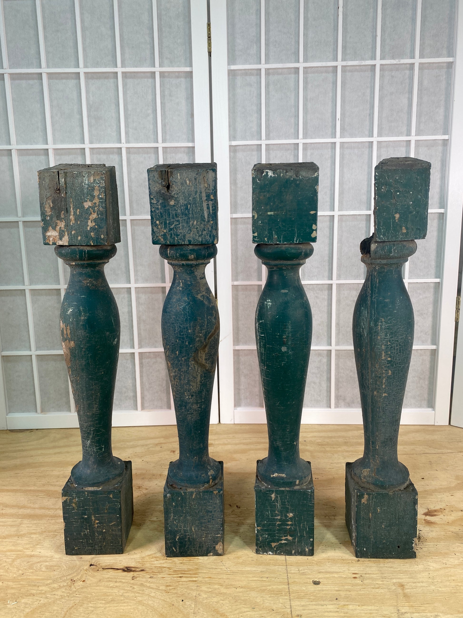 Balusters - 4 Vintage Green Wood Balusters, Reclaimed Spindles, Architectural Salvage, P by The Old Grainery (Architectura...