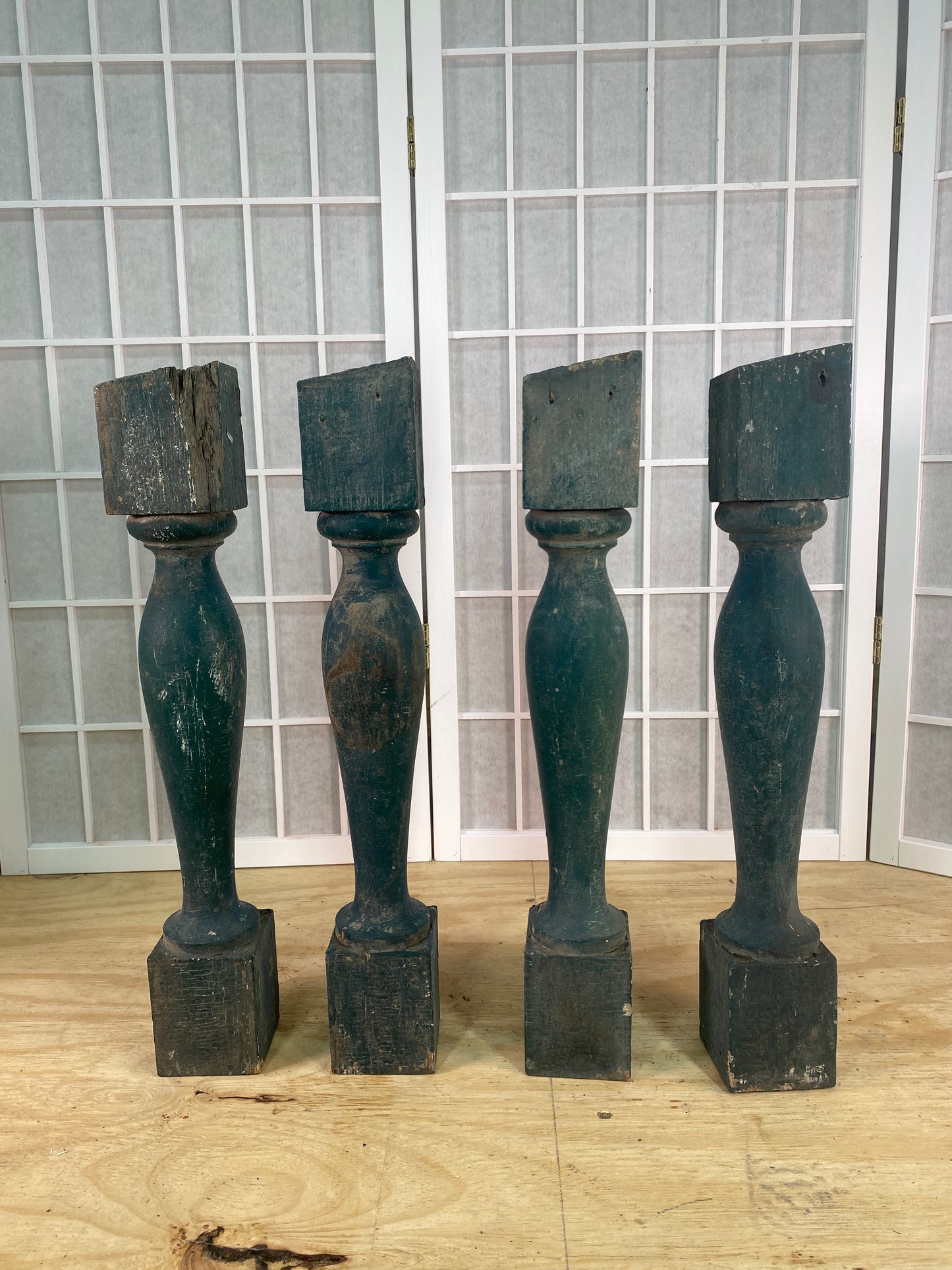 Balusters - 4 Vintage Green Wood Balusters, Reclaimed Spindles, Architectural Salvage, P by The Old Grainery (Architectura...
