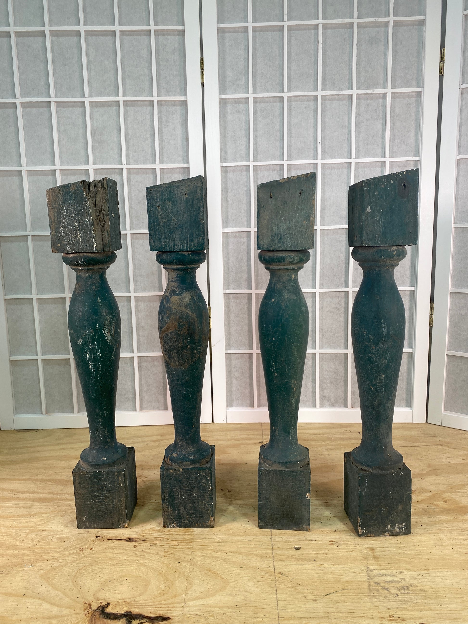 Balusters - 4 Vintage Green Wood Balusters, Reclaimed Spindles, Architectural Salvage, P by The Old Grainery (Architectura...