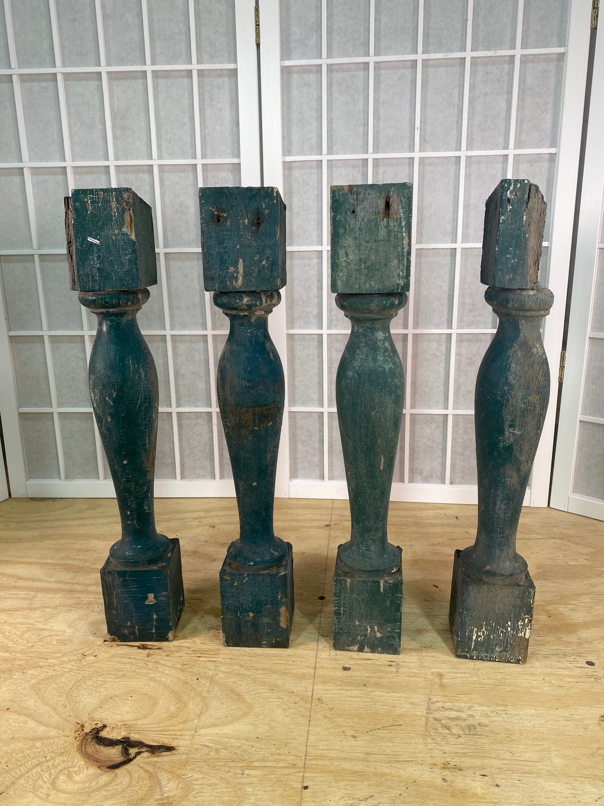 Balusters - 4 Vintage Green Wood Balusters, Reclaimed Spindles, Architectural Salvage, P by The Old Grainery (Architectura...