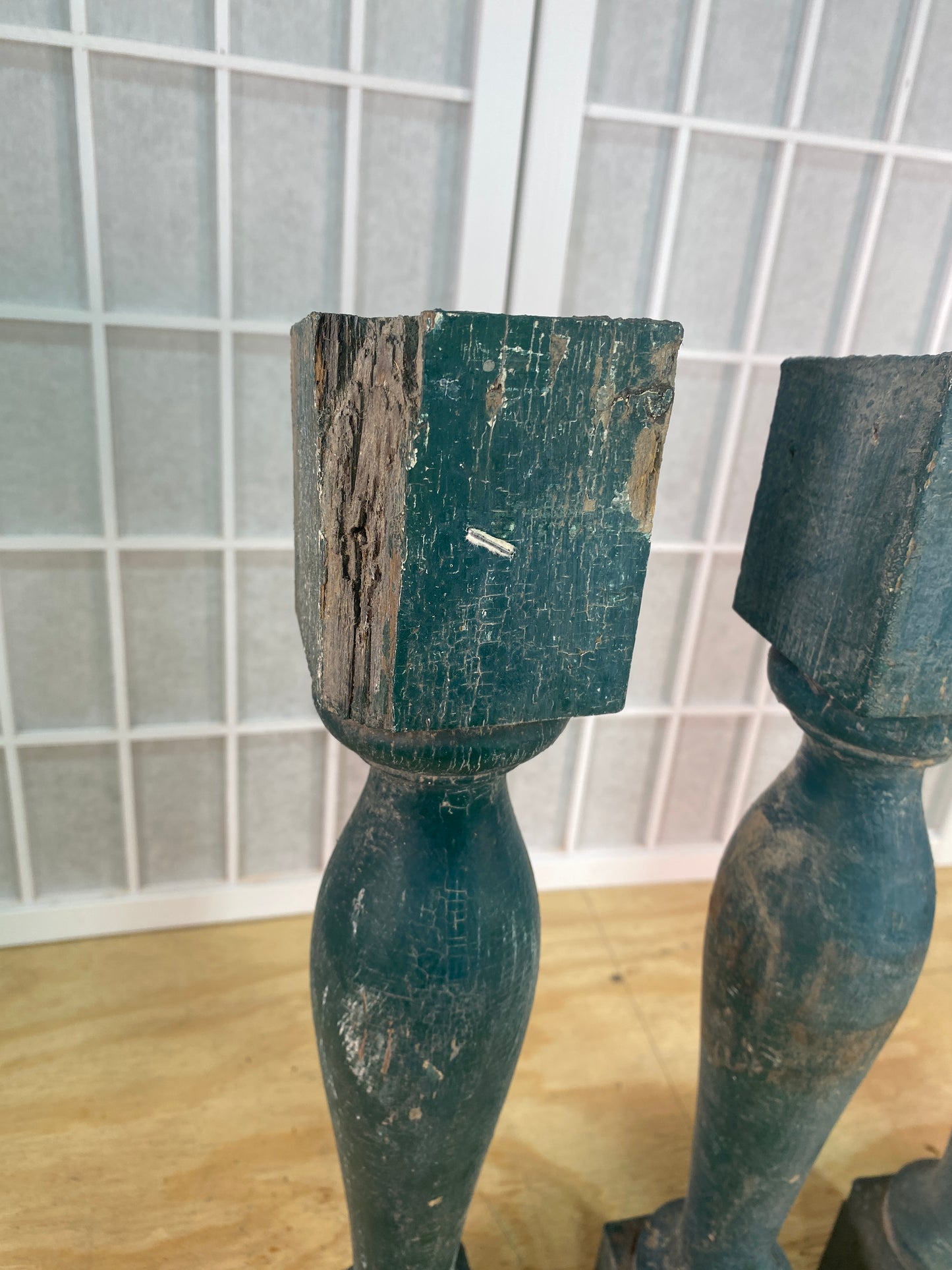 Balusters - 4 Vintage Green Wood Balusters, Reclaimed Spindles, Architectural Salvage, P by The Old Grainery (Architectura...